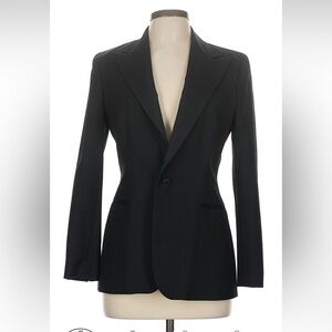 Vintage Ralph Lauren Blue Label Elegant BlackWool Blazer with Silk Lapel ITALY